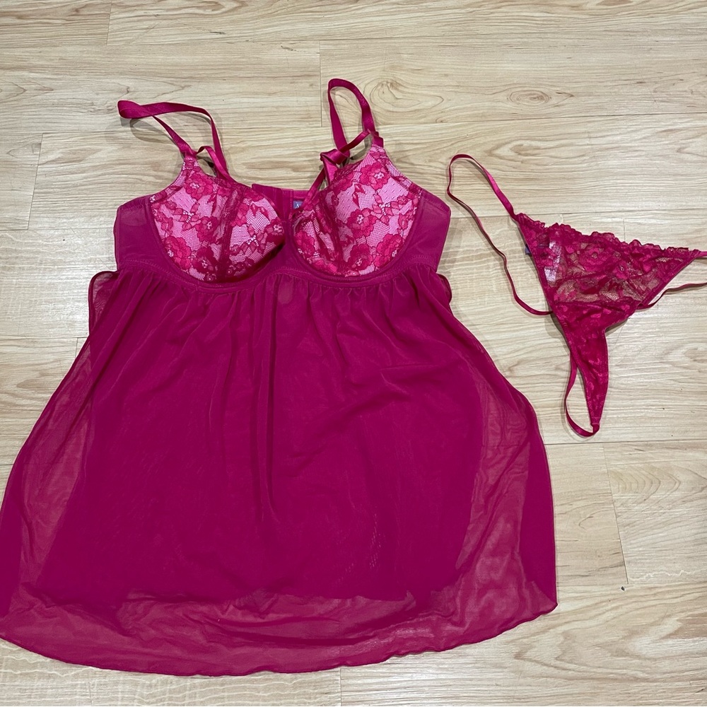 Adore Me Pink Nighty Lingerie with Matching Panties Size 40C